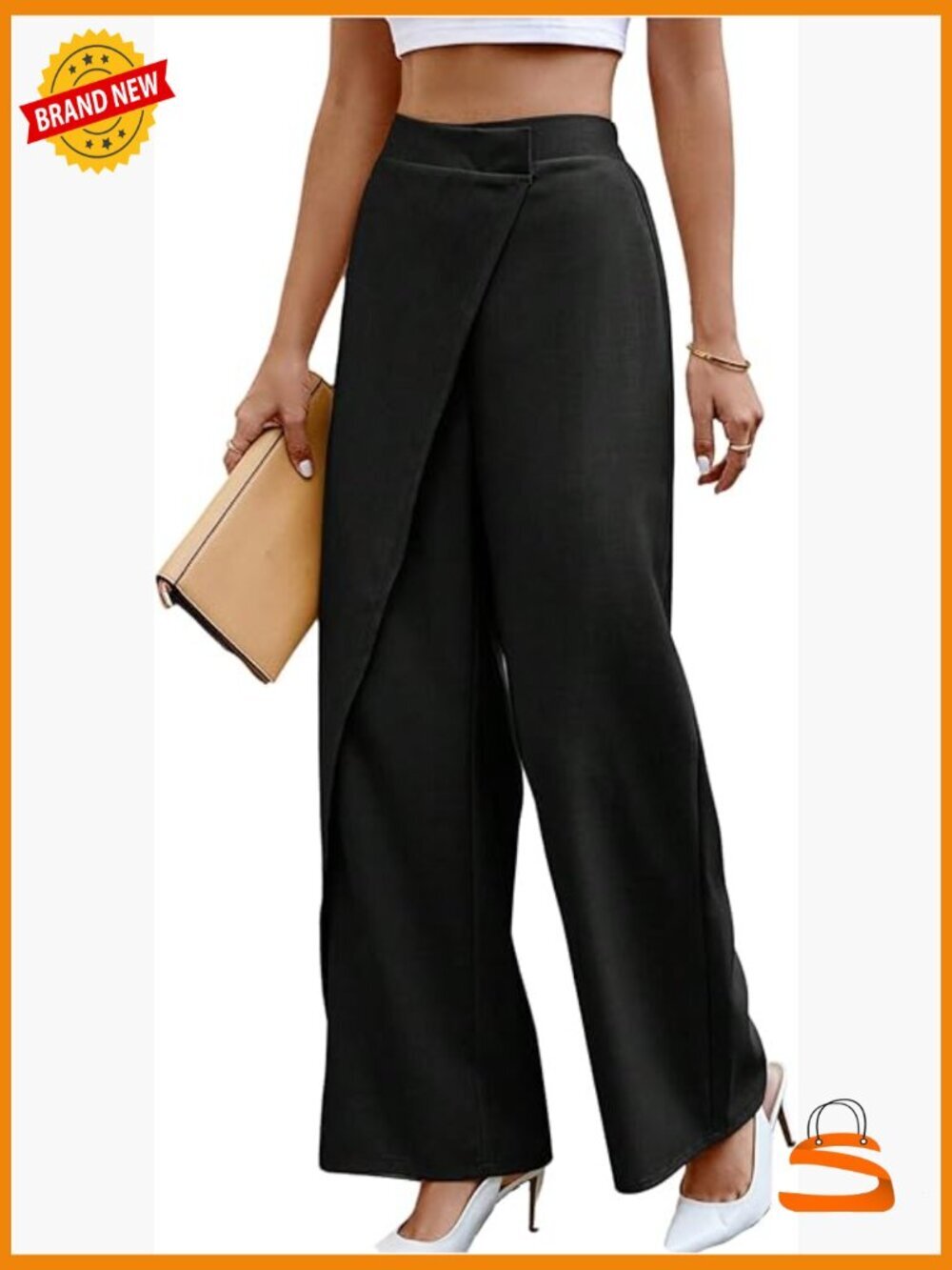 Wrap Front High Waisted Wide Leg Trousers